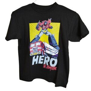 Transformers Kids 8 to 10 Black Optimus Prime Hero in Disguise T-Shirt New